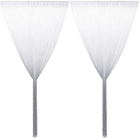 2 Pièces Rideau de Porte à Fils en Polyester 1x2m Fil Argenté pour Décoration Murale et Ambiance Romantique Chambre ou Couloir (1/5)