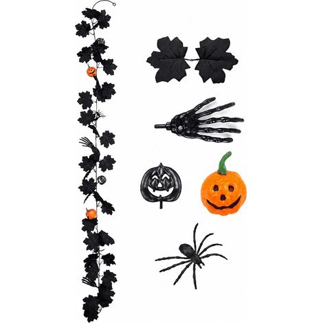 Décoration d'Halloween : citrouille, sorcière volante en rotin, feuille d'érable, rotin, 26 feuilles d'érable en rotin 322 (1/5)