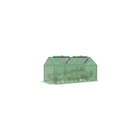 Mini-Gewächshaus mit 2 aufrollbaren Fenstern, hochdichter PE-Folie (140 g/m²), 120 x 60 x 60 cm, dunkelgrün