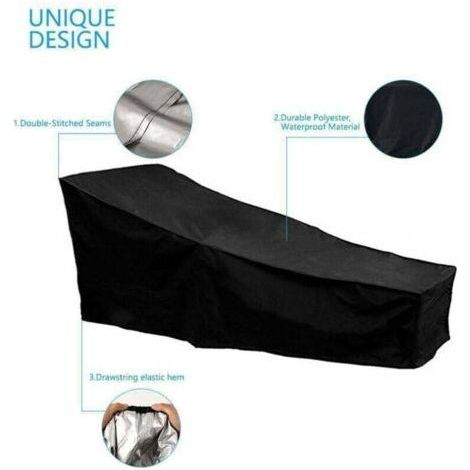 Schutzhülle, wasserdicht, winddicht, UV-Schutz, Sonnenschutz aus 210D Oxford-Gewebe, für Chaiselongue (210 x 75 x 40/80 cm), Schwarz (1/2)