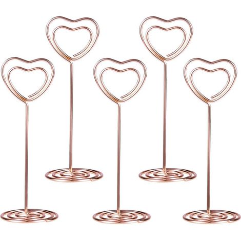 12 Porte-Cartes Table Forme Cœur Métal Doré Rose Support Photos Numéro Mariage 8,5 cm (1/5)
