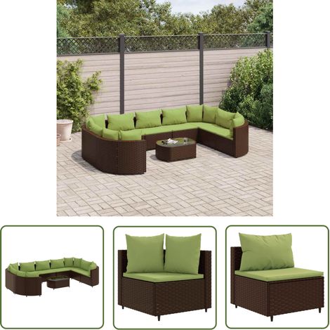 The Living Store 10-tlg. Garten-Sofagarnitur mit Kissen Braun Poly Rattan - Gartensorte - Gartenmöbelset - PE-Rattan Möbel - Outdoor Sofa - Lounge Set (1/5)