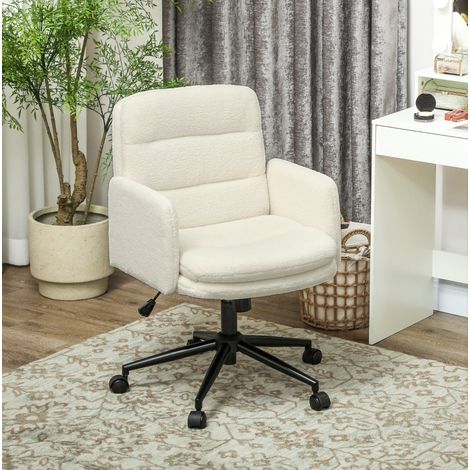Bürostuhl aus Polyester in Cremeweiß mit Armlehnen, Wippfunktion und Gasfeder, 61,5x65x91-101 cm (1/5)