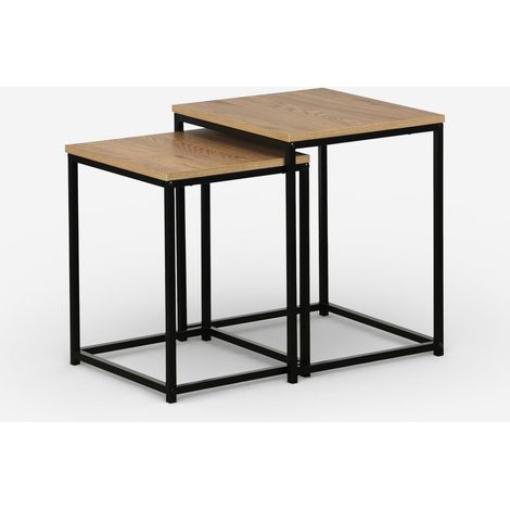 2er-Set quadratische Couchtische aus Metall und Holz Elvarn