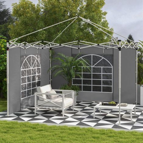 Rideaux de pavillon. lot de 2. pour pavillons de jardin de 3 x 6 m ou 3 x 3 m. avec fenêtres et portes. gris clair