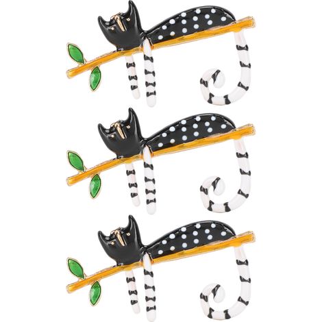 3Pcs Brooch Pins Hand-Made Retro Fashion Alloy Cat Shaped DIY Wedding Bouquet Kit Black (1/5)