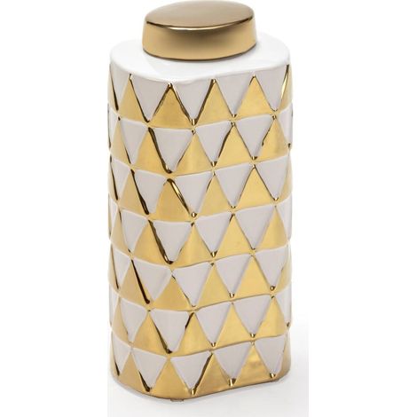 Vase décoratif en céramique blanc doré style contemporain - Blanc et doré élégant (1/2)