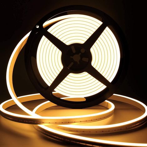 Bande LED néon, 12 V, 5 m, intensité variable, blanc chaud, 3000 K, étanche, en silicone flexible pour extérieur.