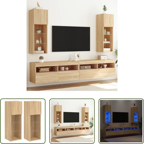 LED-Leuchten - TV-Schränke mit LED-Leuchten 2 Stk. Sonoma-Eiche 30,5x30x90 cm (1/5)