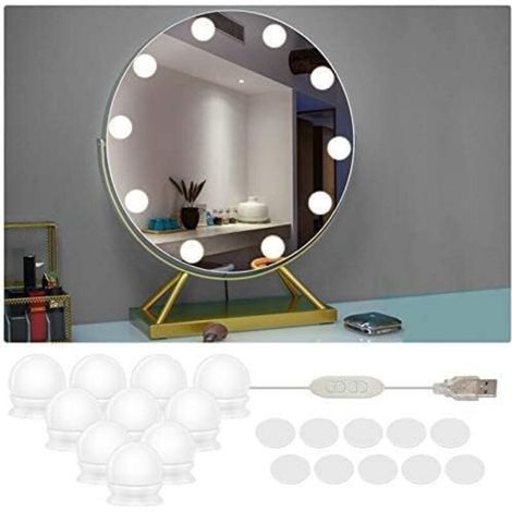 Specchio da trucco con luce LED, 10 lampadine dimmerabili, 3 colori e 10 livelli di luminosità, stile Hollywood, ideale per toeletta e bagno.