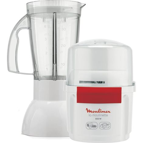 Moulinex Tritatutto e frullatore La Moulinette 800 W+ frullatore a doppia lama in acciaio inossidabile da 200 g e 750 ml 1-2-3 frutti bianco/rosso (1/5)