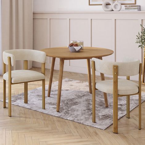 Juego de 2 sillas de mesa NELLA de tela de chenilla beige para el comedor (1/5)