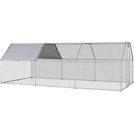 Clôture en Métal Galvanisé Imperméable pour Poules, Poulailler avec Porte et Couverture en Oxford, 280x570x195cm (1/5)