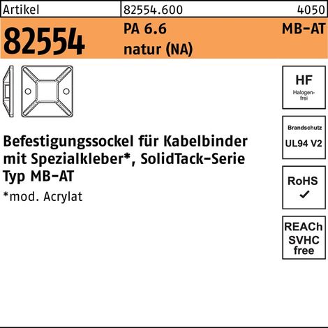 Pied de fixation R 82554 4,1 - 19x19 PA 6.6 naturel 100 pièces HELLERMANNTYTON