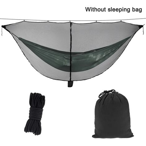 Red de mosquitera ultraligera para hamaca de camping (3,4 m x 1,4 m), transpirable, secado rápido, malla de poliéster para protección de 360°, no hamaca (Negro) (1/5)