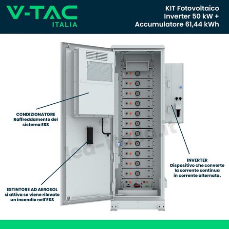 Kit de alta tensión V-TAC Inversor trifásico Deye 50kW + armario LFP 61,44kWh