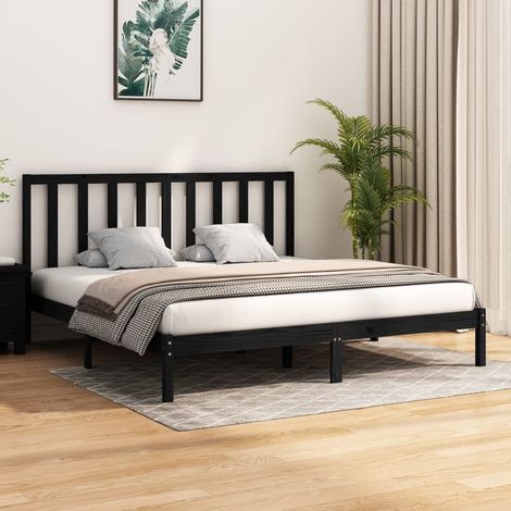 Bed Frame without Mattress Black Solid Wood Pine 200x200 cm vidaXL (1/5)