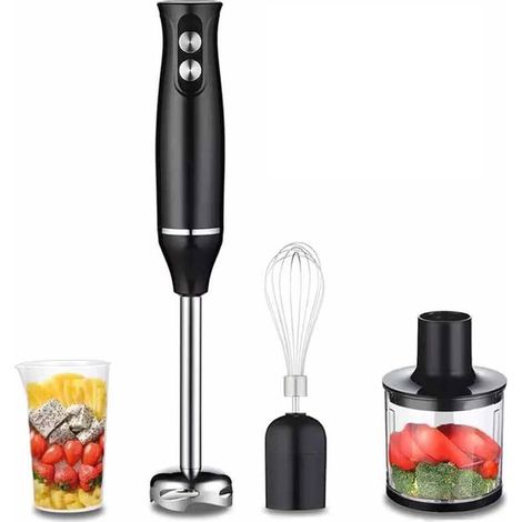 Frullatore a immersione 4 in 1, frullatore a immersione multifunzione, con frusta e tritatutto da 500 ml, ideale per puree, pappe e frullati.