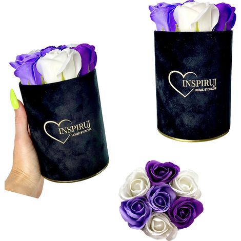 Flowerbox Inspiruj - Scatola nera con rose di sapone - n. 7 mix viola (1/5)