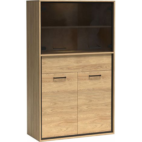 Estantería Etrmoni 107, Luminoso madera, Cerrable, Con cajones, Con puertas, Aglomerado laminado, Número de puertas: 4, Número de cajones: 1, 157x92x41cm (1/5)