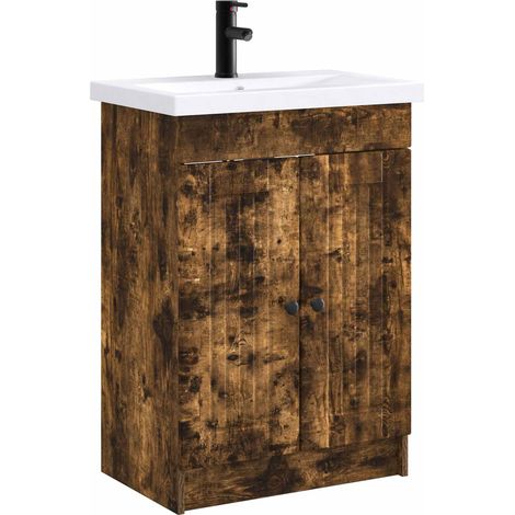 Bathroom Furniture Set Smoked Oak 56 x 37.5 x 81 cm vidaXL