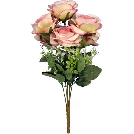Bouquet artificiale di 7 rose, altezza 45 cm, colore rosa chiaro - Fiori decorativi realistici (1/3)