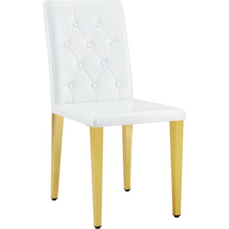 Lot de 4 chaises de salle à manger blanc pur avec doré brillant – luxe léger – Le choix privilégié pour les espaces repas européens. Pieds métalliques dorés pour des combinaisons polyvalentes. (1/5)