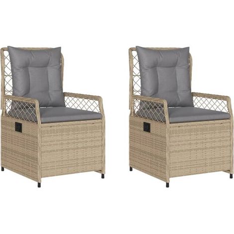 Ensemble de deux chaises longues beiges en résine tressée, chaises de jardin (1/5)