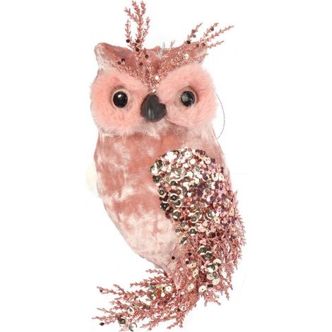 Elegante ciondolo a forma di gufo natalizio in velluto con paillettes, 25 cm - Rosa (1/5)