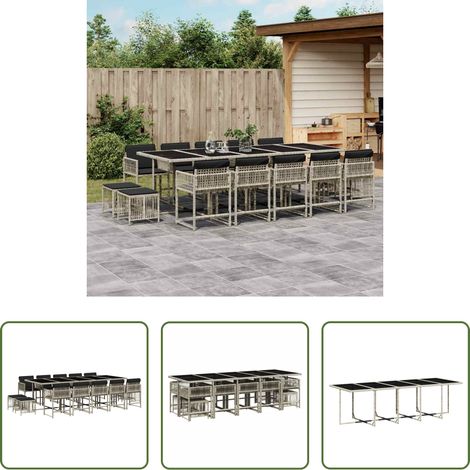 Gartenstuhl - 15-tlg. Garten-Essgruppe mit Kissen Hellgrau Poly Rattan (1/5)