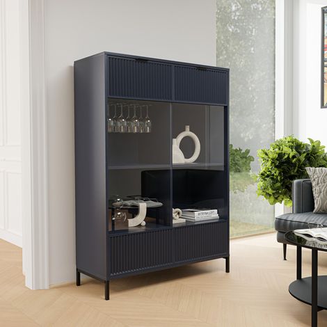 Vitrine Armoire WAVE - 4 portes et 4 étagères - 104x40x150 cm - 8 compartiments - Indigo (1/5)