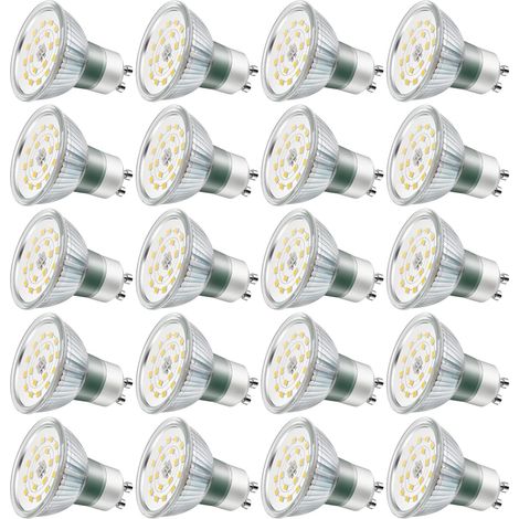 Bombillas LED GU10, 5 W equivalentes a 60 W, 600 lm, luz blanca fría 6000 K, haz ancho de 120°, focos LED, paquete de 20 (1/5)