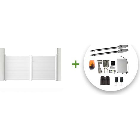 Portail battant électrique EIGER 300x140cm blanc + Motorisation TANKER B250 (1/5)