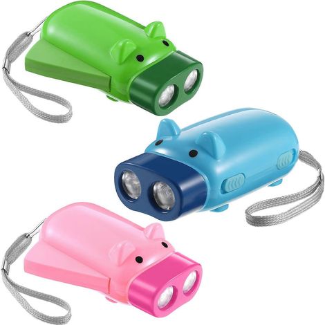 Kurbeltaschenlampe für Kinder, Schweinchen-Design, Farbe zufällig, 10,80 x 5,60 x 4,90 cm, kompatibel mit Friends, 3er-Set in verschiedenen Farben (1/2)