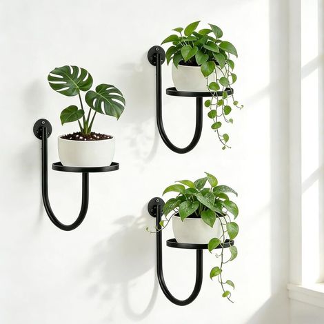 Lot de 3 supports muraux pour plantes – Étagères flottantes décoratives en métal, gain de place pour salon, chambre et cuisine (1/5)