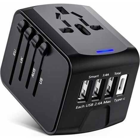 Nazalus-Vente chaude-Adaptateur de voyage, adaptateur de prise universel avec ports USB de type C + 3 et prise secteur, prise d'adaptateur pour plusieurs pays (1/5)