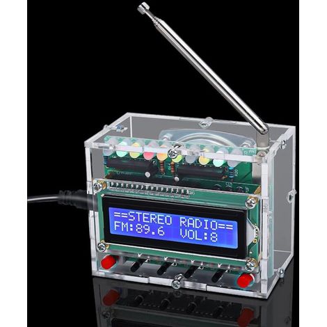 Kit radio FM DIY avec écran LCD – Fréquence 87-108 MHz – Récepteur sans fil – 10 lampes LED multicolores – Apprentissage soudure électronique - FM 87-108 (1/5)