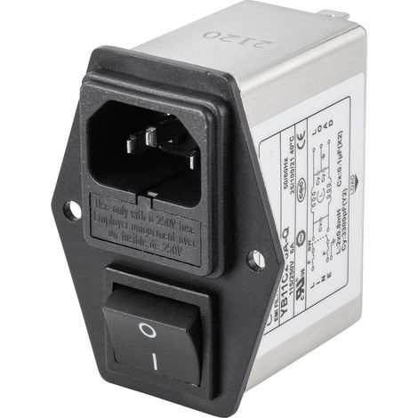 TRU COMPONENTS TC-10101460 Filtro di rete con connettore, con interruttore , con 2 fusibili 250 V/AC 6 A 0.8 mH 1 pz.