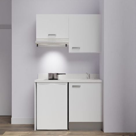 Kitchenette K01L - 120 cm - emplacements frigo top et hotte-Blanc-Snova-évier à droite