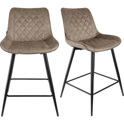 Lot 2 chaises de bar en tissu taupe avec pieds en métal - MANHATTAN 2