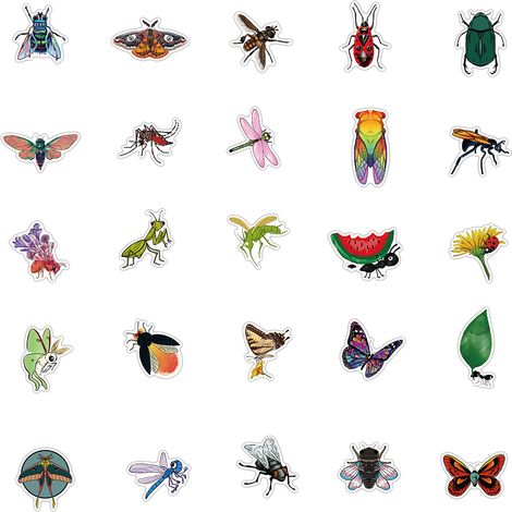 50 autocollants insectes en vinyle PVC étanches pour enfants, ados, ordinateur portable, téléphone, guitare, valise