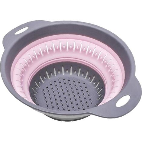 Passoire pliable, égouttoir de cuisine en silicone, panier à fruits avec poignées, rose (1/5)