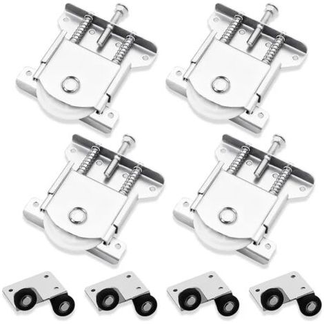 royaluxe-4 paires de roulettes pour porte coulissante garde-robe – acier laminé à froid, hauteur réglable, roues nylon silencieuses – kit complet avec fixations (1/5)