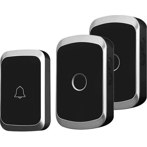 Timbre inalámbrico, timbre inteligente LED para uso doméstico, 1 timbre y 1 botón con un alcance de 300 metros, color negro. (1/5)