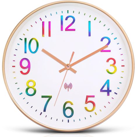 Horloge Radio Pilotée 30 cm Pendules Murales Silencieuse Horloge Murale Design Moderne Horloge Murale Radio Piloté pour Salon, Cuisine, Bureau, Chambre Coloré (1/5)