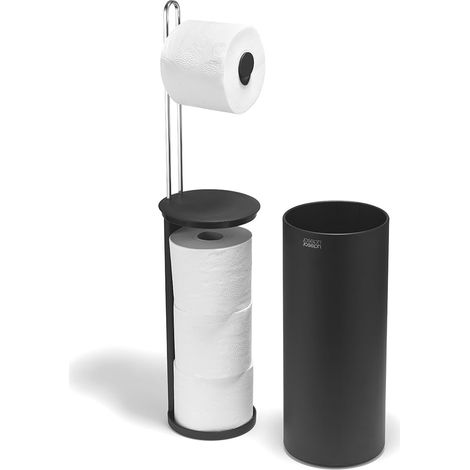 Porte-Papier Toilette sur Pied, avec Rangement Dissimulé pour 3 Rouleaux, Noir Mat (1/5)