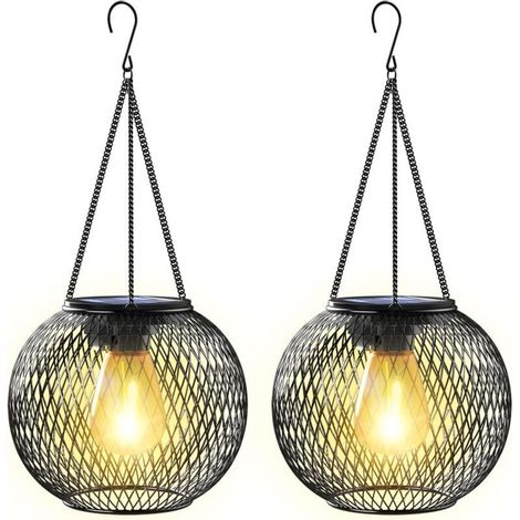 Lanterne Solaire Exterieur Jardin, Lampe Solaire Exterieur 2 Lumière Solaire Exterieur Jardin Suspendues en Métal IP65 Lanterne Solaire Deco Jardin Exterieur pour Cour Balcon Cadeaux (1/4)