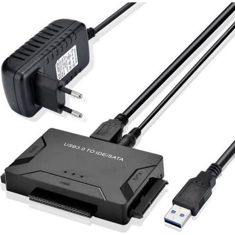 USB Disque Dur Adaptateur USB 30 vers IDE SATA Cable USB 1m pour 25 35 IDE SATA HDD SSD avec Adaptateur Alimentation Extern,CE08506 (1/4)