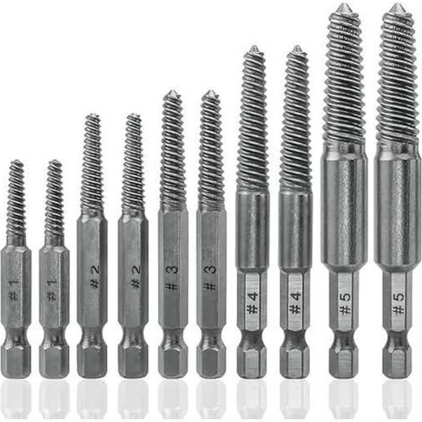 Juego de 10 extractores de tornillos fáciles de usar para quitar pernos y espárragos rotos. (1/4)