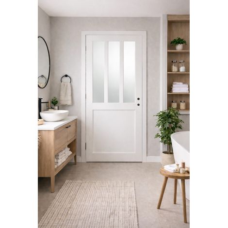 Blocco porta officina BIANCO vetro satinato H204 x L83 spingendo a destra Dimensioni tavolo